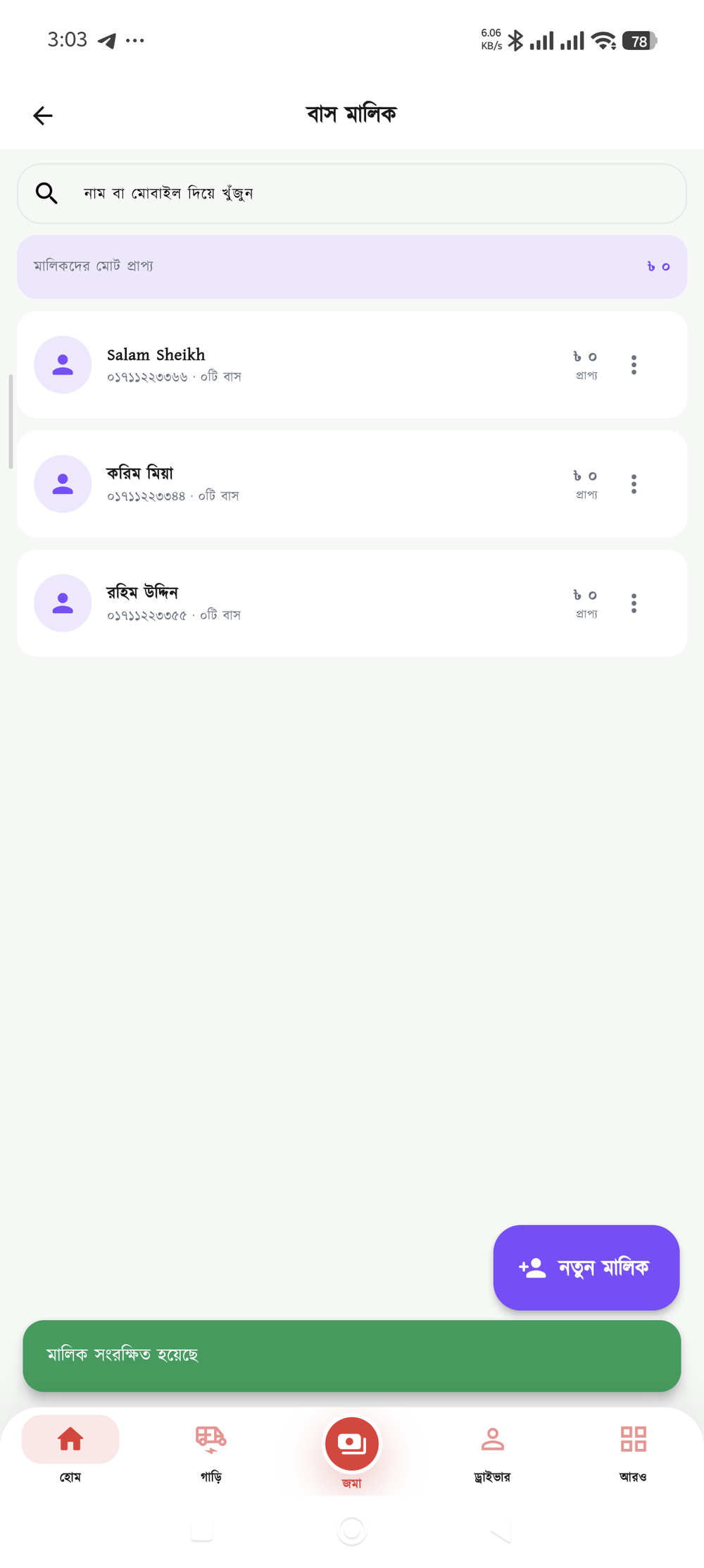 মালিক তালিকা — কার কত প্রাপ্য